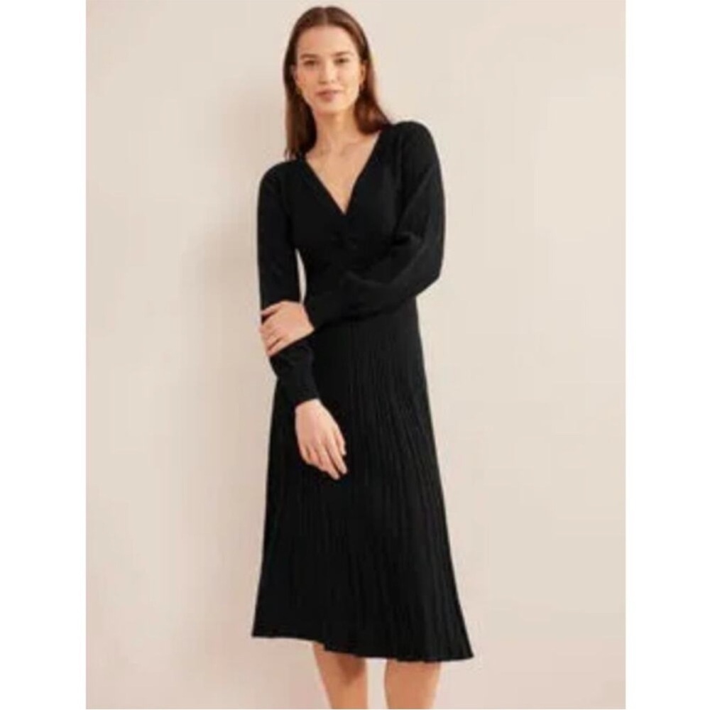 Boden Twist Front Knitted Midi Dress Black Cable Knit Long Sleeve Size 16 18 NWT